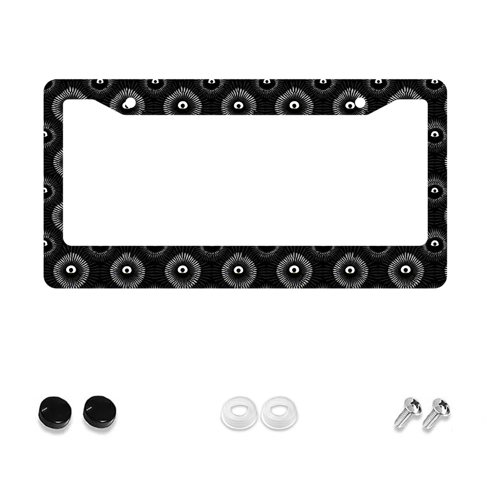 

1pc Black White Eye Pattern 2 Hole License Plate Frame Aluminum Material 6x12 Inches With Screw Set Retro Novelty Car Decoratio