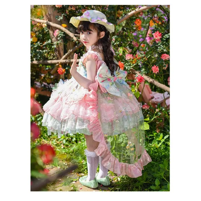 

Girl suspender Lolita flower mesh dress girl sweet princess dress summer new tutu skirt children fashion sweet party dress group
