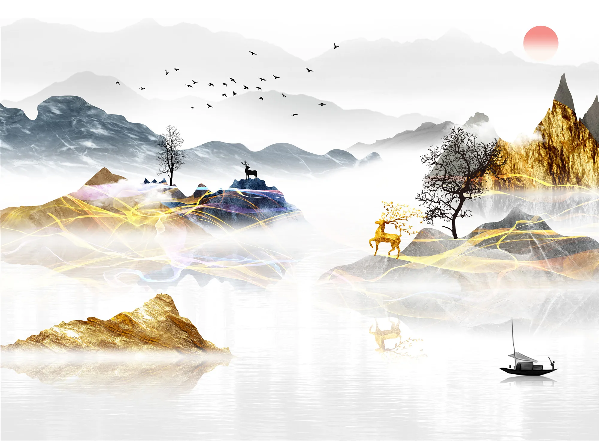 

Custom size wallpaper artistic conception ink Chinese style landscape TV background wall mural decorative painting 3d wallpaper