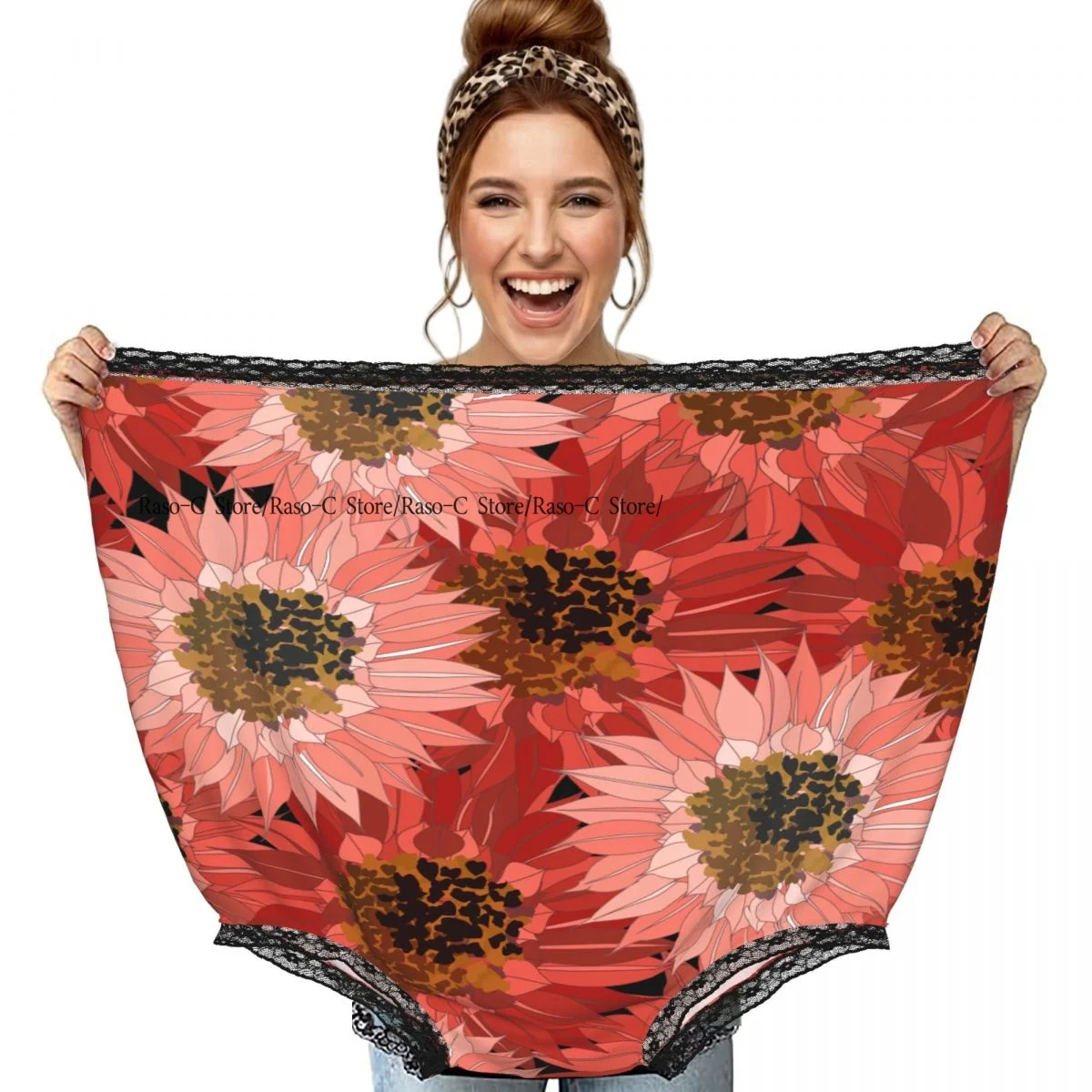 

Funny Granny Underwear Red Sunflowers Pattern Gag Gift Granny Panties
