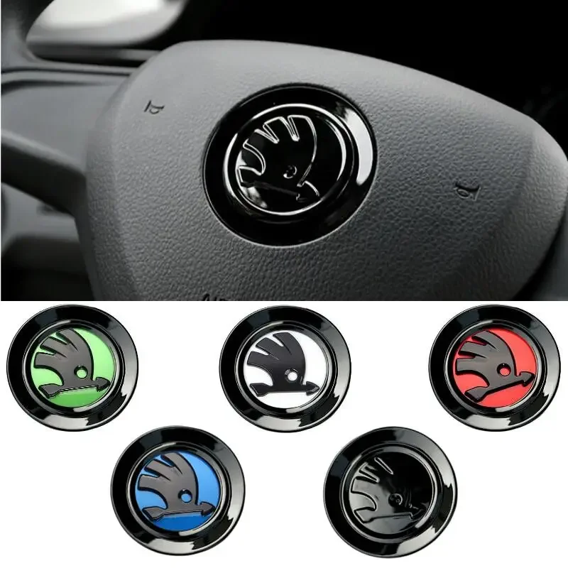 46mm ABS Car Steering Wheel Emblem for Skoda Logo Superb Octavia Rapid Kodiaq Kamiq Karoq Rapid Fabia Auto Interior Accessories