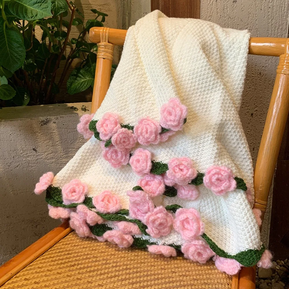 

Handmade Gift Crochet Rose Bouquet Blanket Fashion Finished Rose Nap Blanket Soft Knitted Flower Blanket Mother's Day