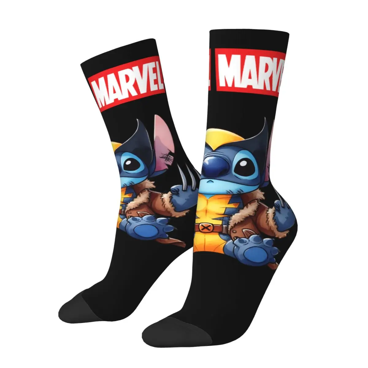 

Stitch Wolverine Sock for Men Hip Hop Harajuku Marvel X-man Deadpool & Wolverine Happy Seamless Pattern Printed Boys Crew Sock