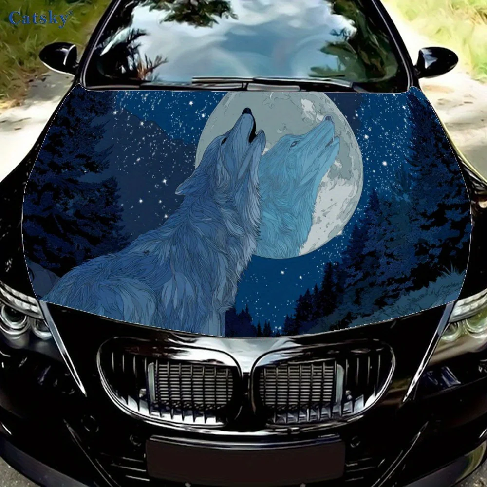 ملصق غطاء محرك السيارة Dreamy Starry Wolf Howling، ملصق فني تلقائي، ديكور شخصي خارجي للسيارة، هدية لمحبي السيارات، U