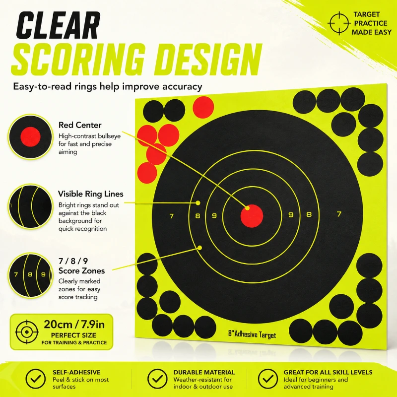 Adhesive Backed Scoring Target Papers High Visibility Yellow Surface Leisure Training Supplies