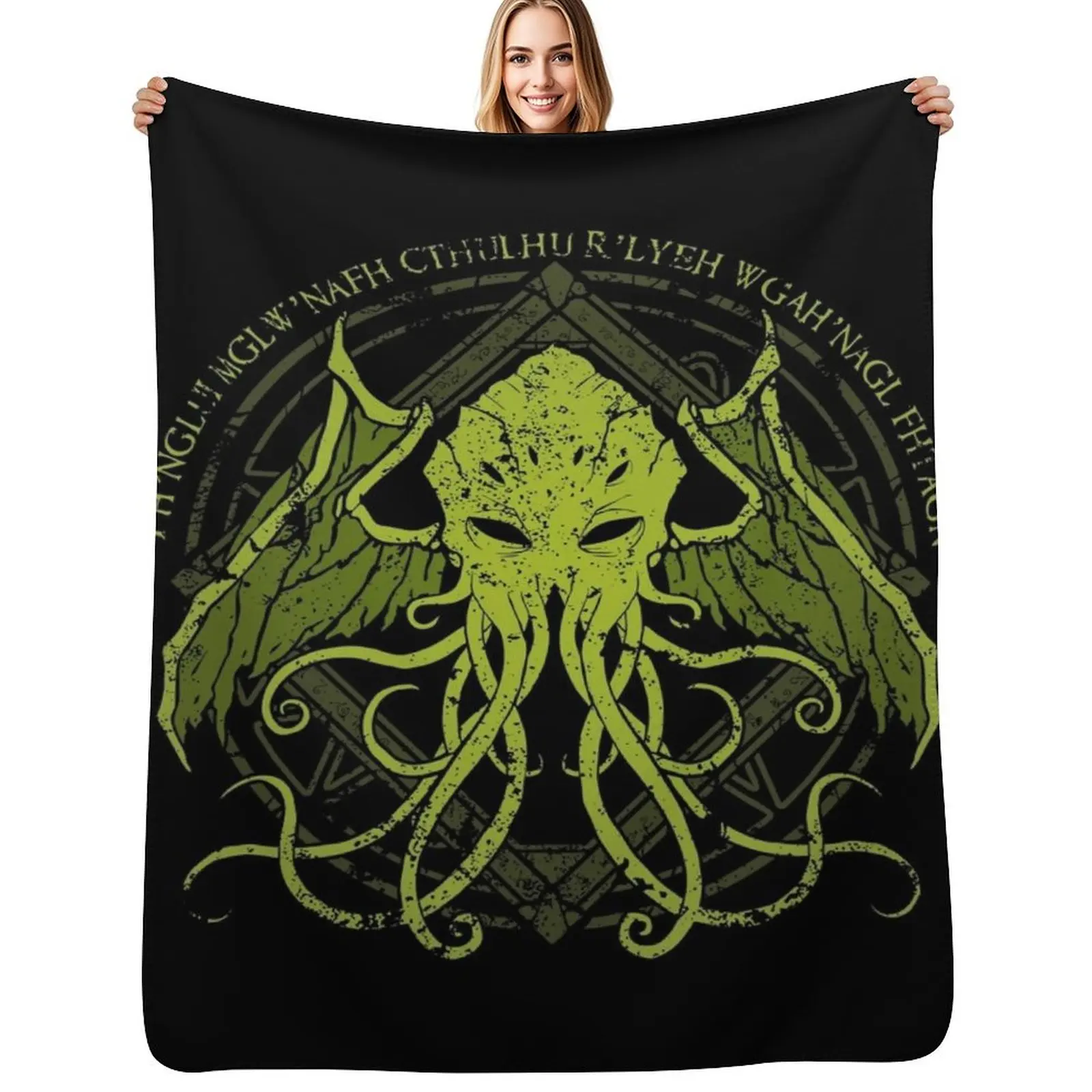 Cthulhu - Lovecraft - Manta decorativa con diseño de chant desgastado v2, manta cálida para decoración de la sala de estar