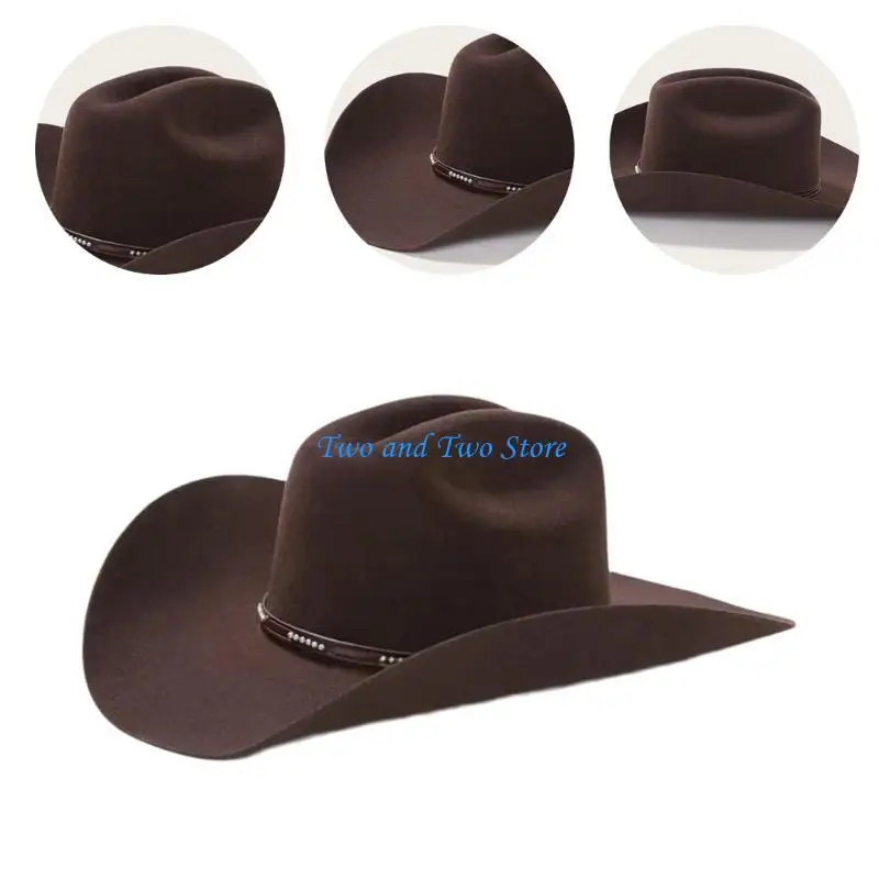 

HX6F Fedoras Cowboy Hats Black Wide Brimmed Cowboy Hats Surprise Gift for Boyfriend