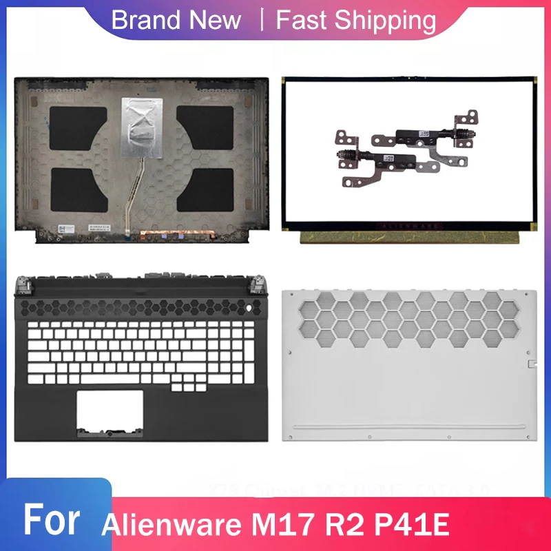 

Новая нижняя деталь для ноутбука Dell Alienware M17 R2 P41E, задняя крышка ЖК-дисплея, передняя рамка, петли, Упор для рук, верхняя задняя крышка, черный, белый