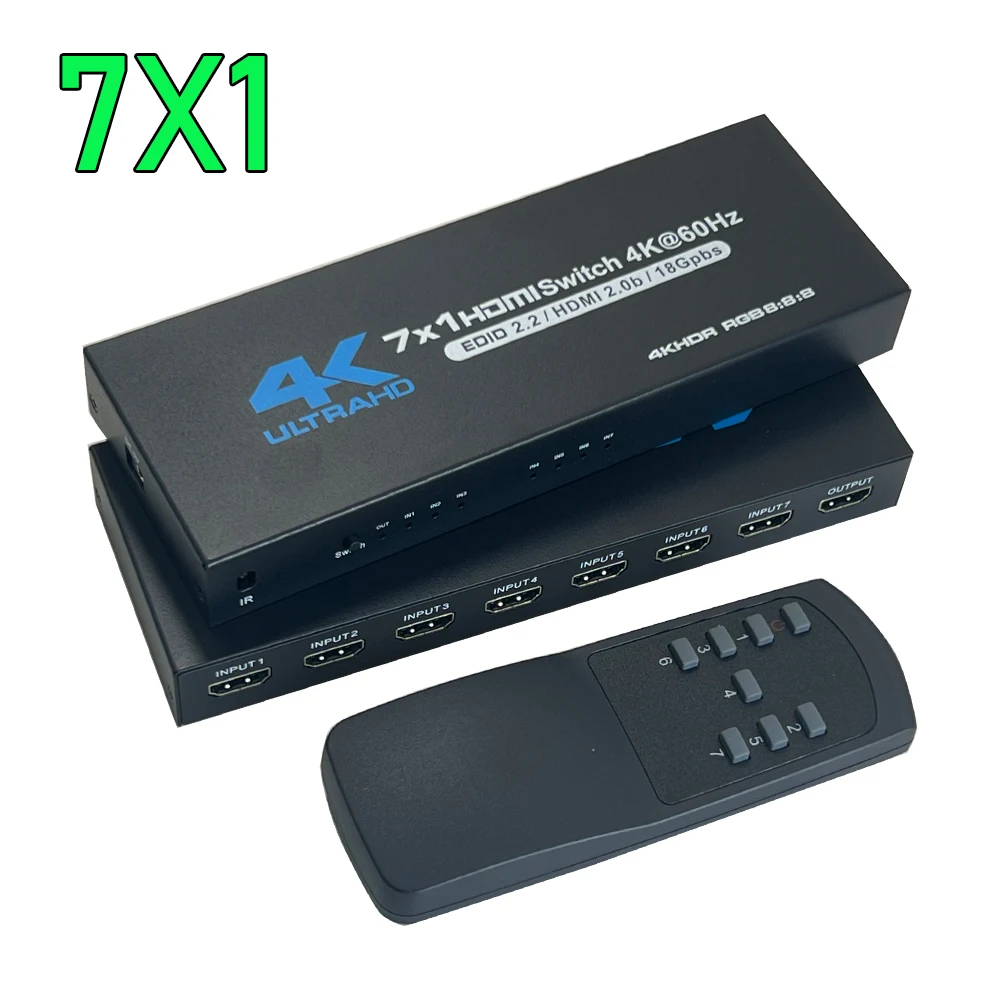 HDMI 2.0 Schakelaar 7 in 1 uit 4K 60Hz HDMI Schakelaar 5X1/4X1 HDR HDMI 2.0 Switcher afstandsbediening voor PS5 Xbox Series X NS Schakelaar PC 4K HDTV