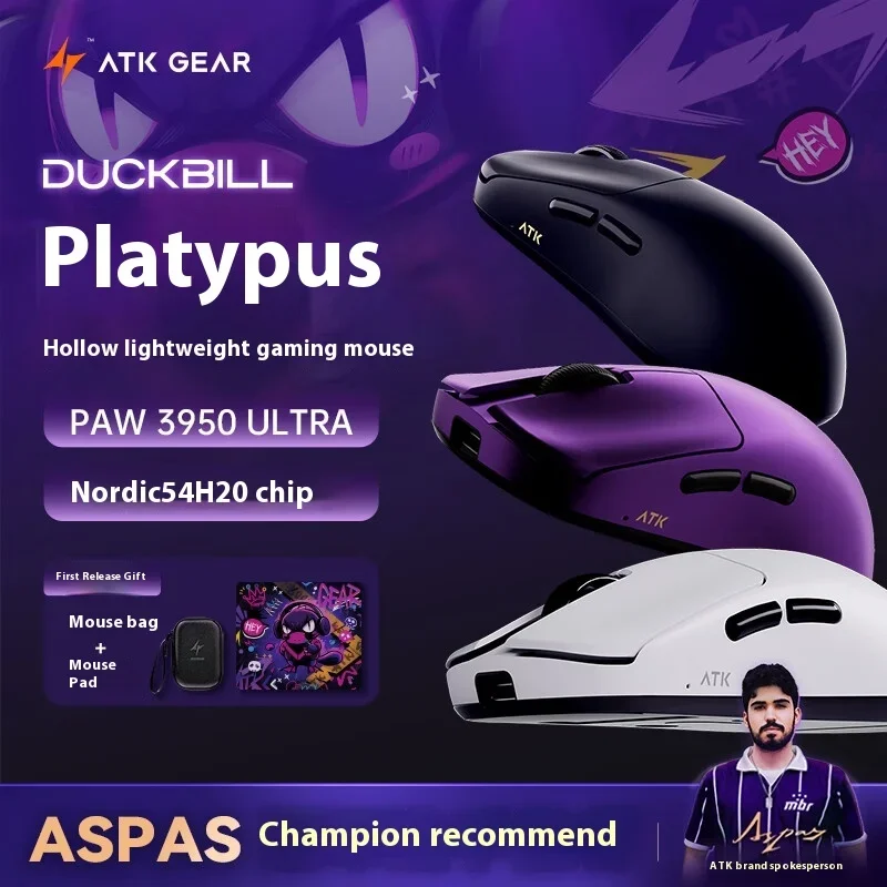 ATK DUCKBILL Ultra Mouse Dual Mode Wireless Mouse Paw3950Ultra 8000Hz Lightweight Gaming Mice For Valorant CS2 PC Accesssories