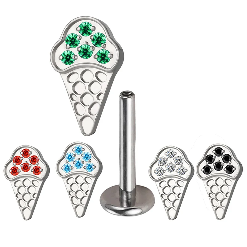 

G23 Titanium PIERC Ice Cream Pattern with CZ Paved Top Ear Cartilage Earrings Lip Ring Tragus Stud Piercing Jewelry Wholesale