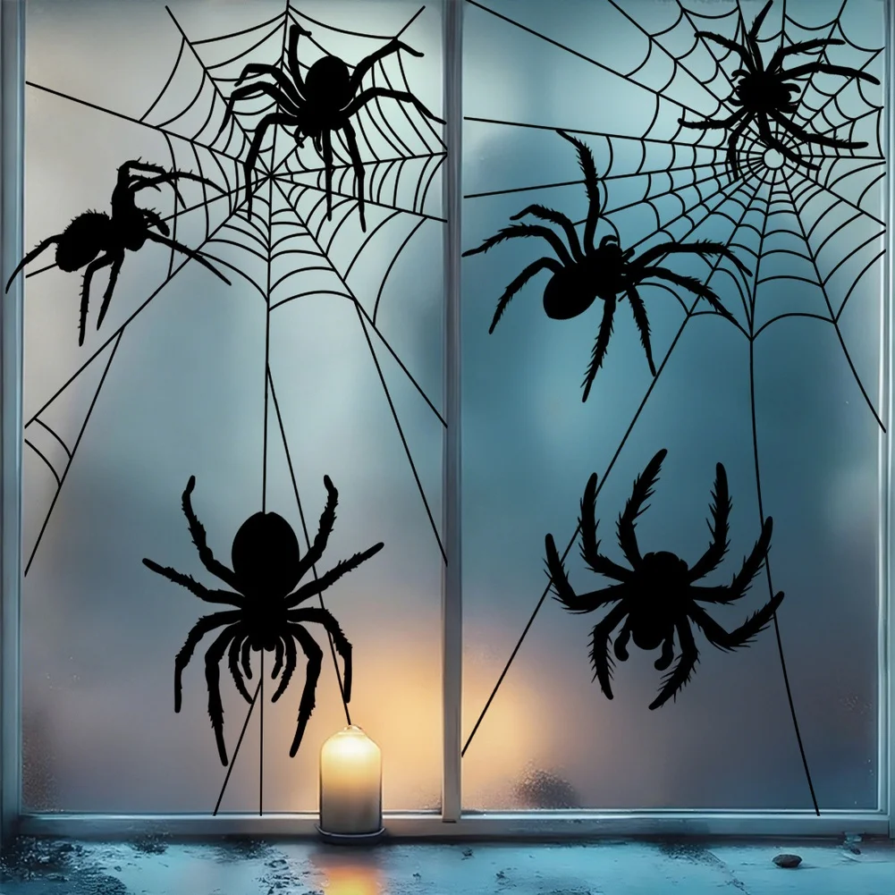 Halloween Static Cling Stickers Double Sided Web Design for Windows Mirrors Glass Tiles and Other Smooth Indoor Surfaces