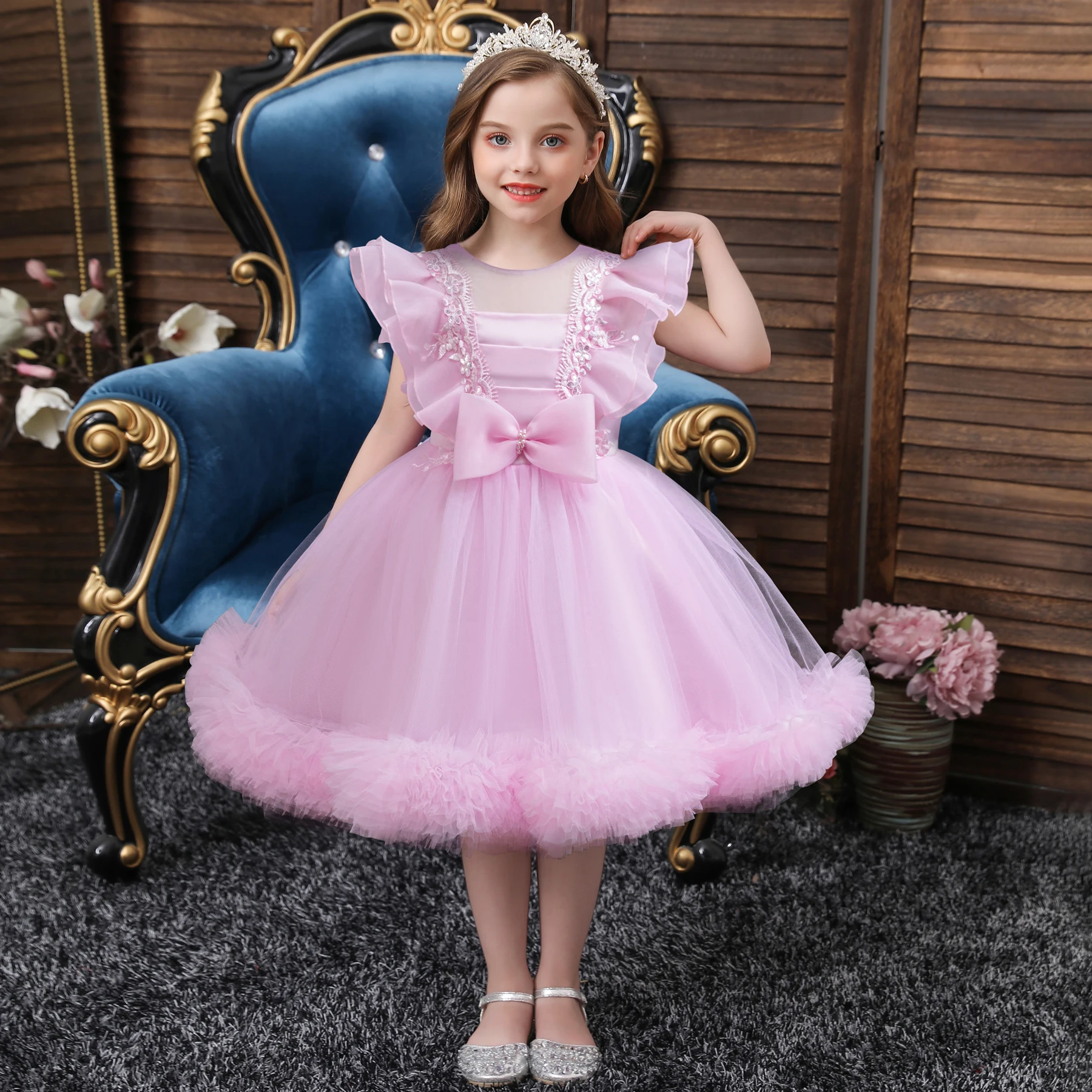 Girls princess dress  children's lace wedding dress tutu dress banquet performance dress four seasons