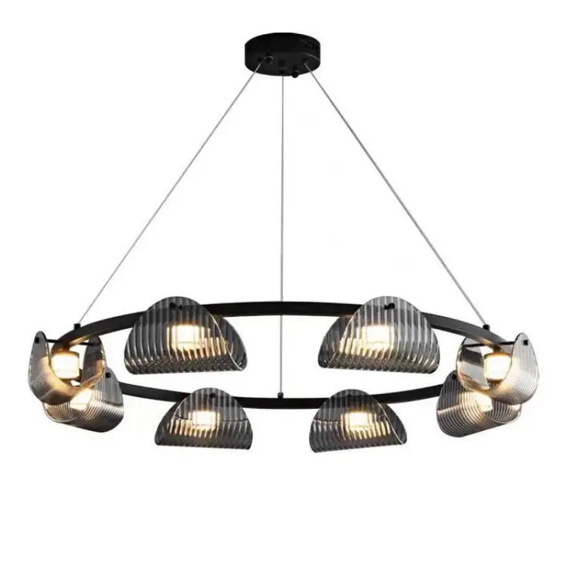 Imagem -06 - Postmodern Black Led Pendant Lights Smoky Gray Glass Chandelier Iluminação Interior Suspend Lamp Luxury Living Room