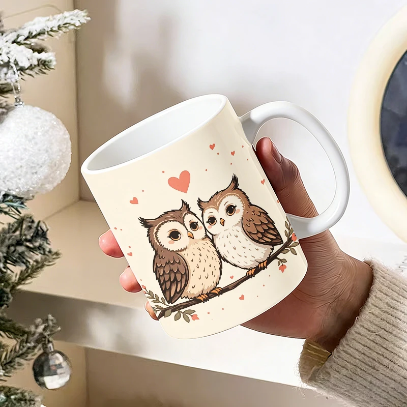 

11oz Cute Cartoon Owl Couple Ceramic Mug with Handle, Creative Coffee Cup, Insulated Milk Cup, Office Tea Cup, Fade-Resistant