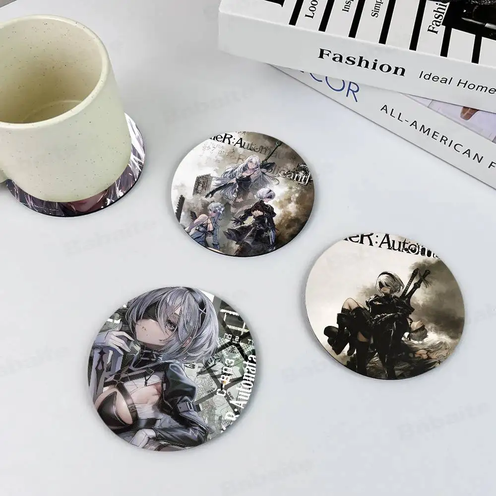 classic game N-NieR beauty girl Retro Wooden Cup Mats Elements Colour Printing Cup Coasters Home Kitchen Decora Gifts