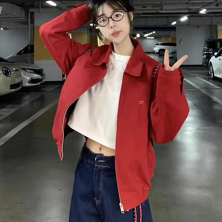 

Свободная повседневная красная куртка-харрингтон для мужчин и женщин, весна-осень-зима, верхняя одежда, молодежная стильная куртка