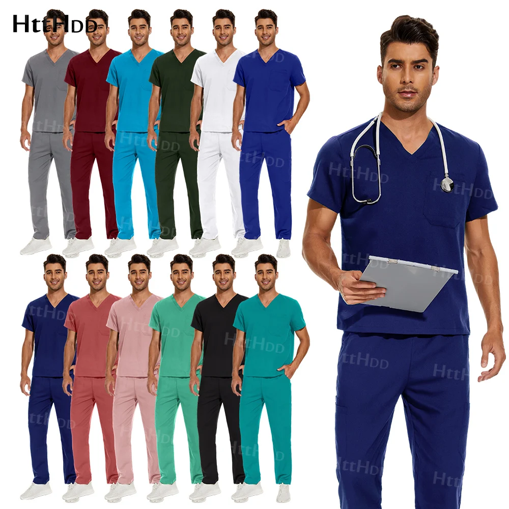 

Surgical Gown Doctors Nurses Scrubs Medical Uniforms Women Men Short Sleeved Top Jogging Pants Set Veterinary Pet Shop Work Wear