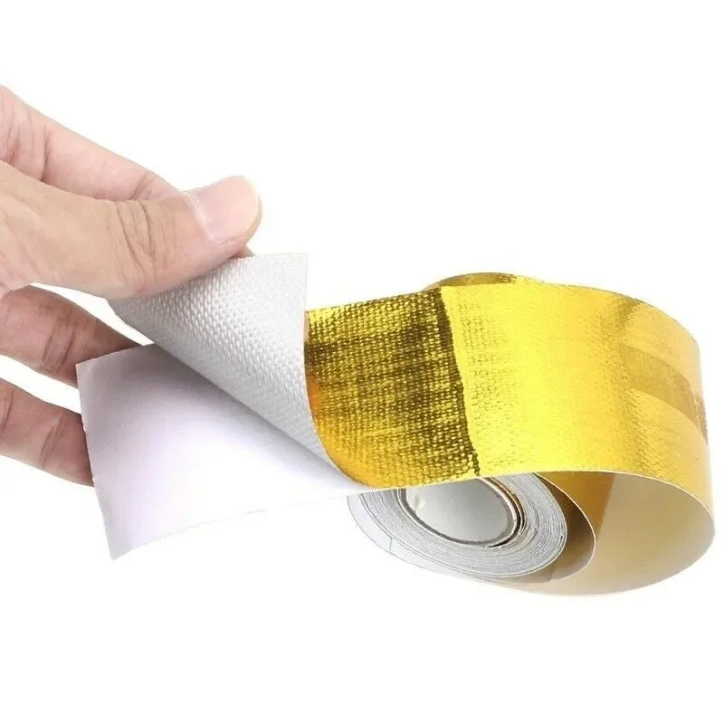 Gold Car Motorcycle Thermal Exhaust Wrap Pipe Header Heat Insulation Roll Tape Turbo Heat Wrap Reflective Tape 2022