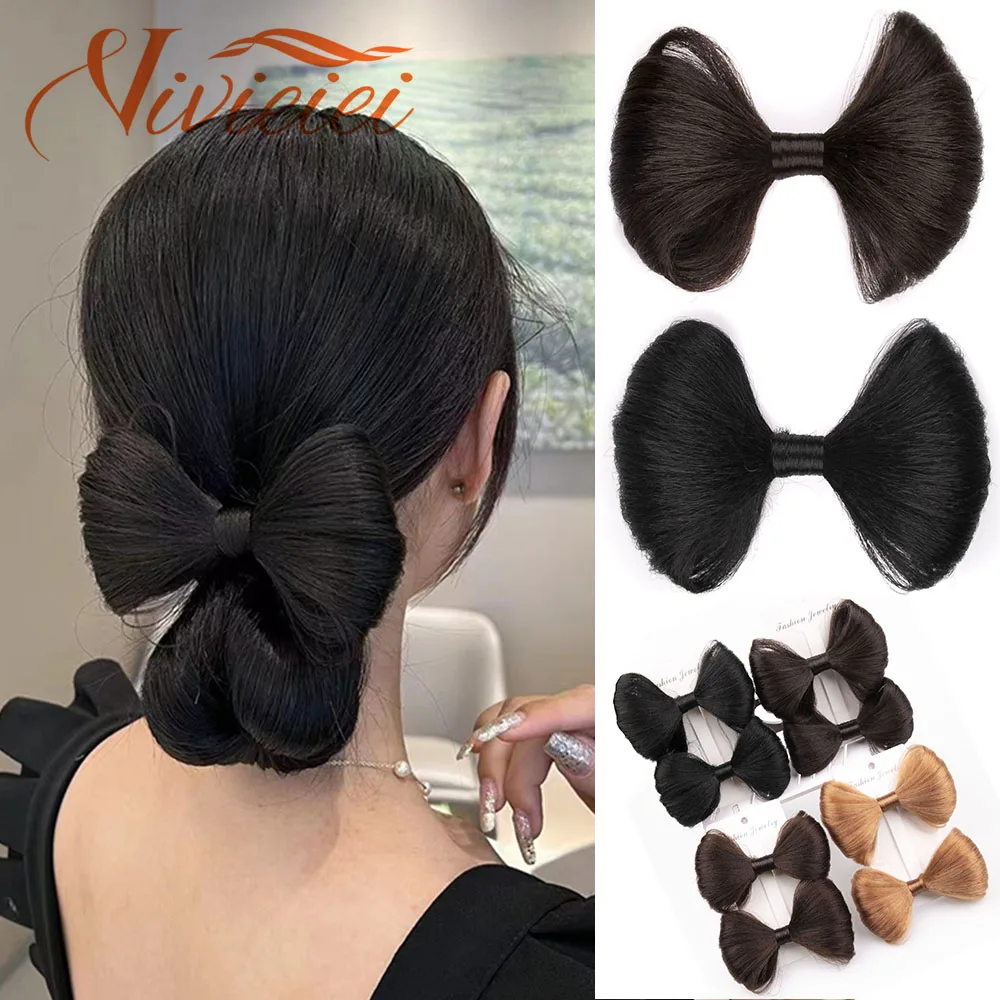 Synthetic Claw Clip Bowknot Hair Bun Extension Brown Blonde Heat Resistant Hair Bun Hair Accessories Suitable For Women\'s Daily