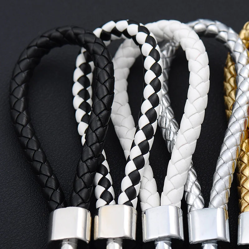 Fashion Handmade PU Leather Braided Woven Rope Keychain DIY Bag Pendant Key Chain Holder Key Car Trinket key rings