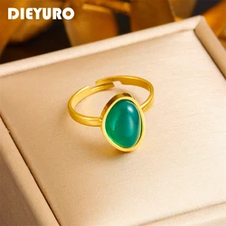 DIEYURO anello da dito aperto in pietra verde geometrica in acciaio inossidabile 316L per donna ragazza moda nuovi gioielli regalo festa anillos mujer