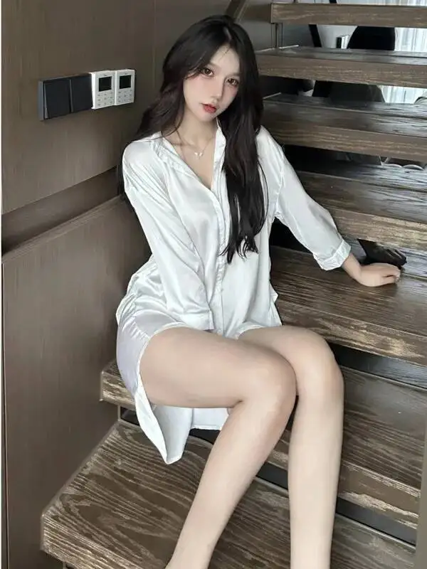 Exotic Summer Fashion tops Womens Wear Simple Fresh Sexy Style T-shirt Collar Loose long sleeve collared Shirt white blouse 23PS