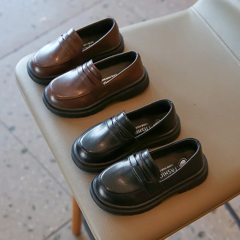 Kids'Casual Shoes PU Leather Autumn Fashion Outdoor Soft Bottom Shoes Children Breathable Anti-slip Black Brown Size 21-36