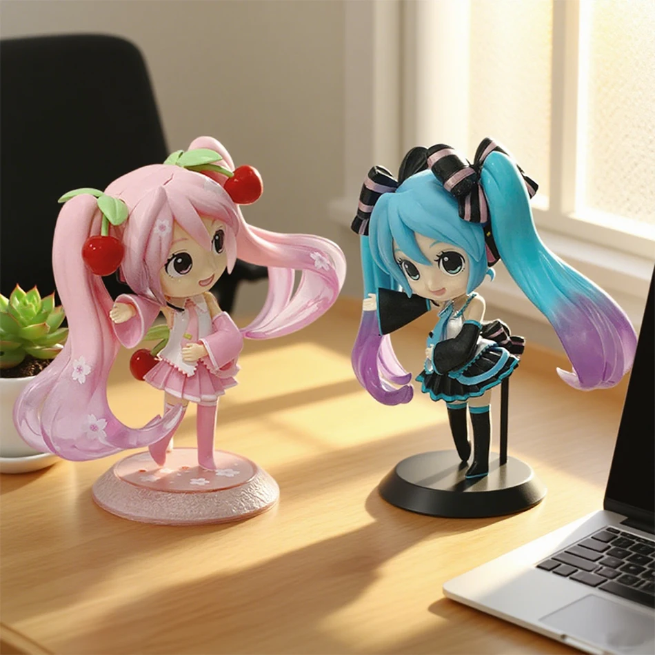 Anime New Hatsune Miku Figura Mini Personaggio Ornamenti Kawai Rosa Verde Hatsune Decorazione della scrivania di casa Giocattolo per adulti Regalo di compleanno per bambini