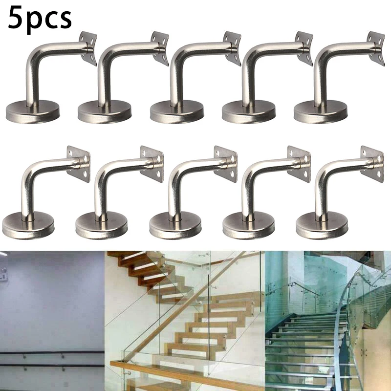 

5Pcs Handrail Brackets Stair Handrail Guard Rail Wall Mounted 304 Stainless Steel Flat Bent Hardware Stair Accessories