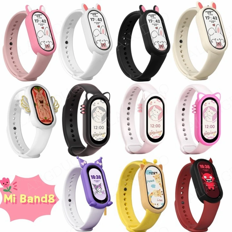 Siliconen beschermhoes voor Xiaomi Mi Band 9/8 Armbandaccessoires Volledige dekking Screen Protector voor mi band8 Cartoon polsbandje