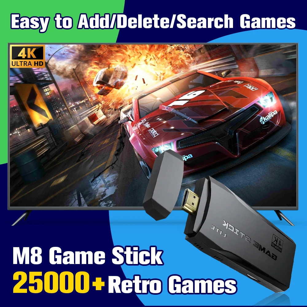 

JMachen M8 Video Game Console with 25000+ Games 4K Game Stick For PS1/GBA/MAME Video Game Player with 2.4G Wireless Controllers