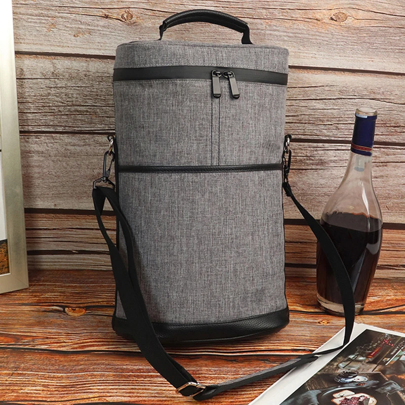 Bolsa aislante para botella de vino, bolsa térmica para vino, 2 botellas de bebidas, cerveza, portátil al aire libre, para fiesta, viaje, bolsa de mano enfriadora de vino