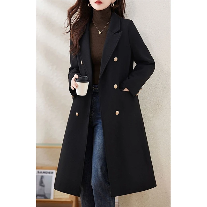Autumn Winter Wool Coat Blazer Women 100% Wool Double-Breasted Jacket 2025 New Long Coat Ladies Trench Coat