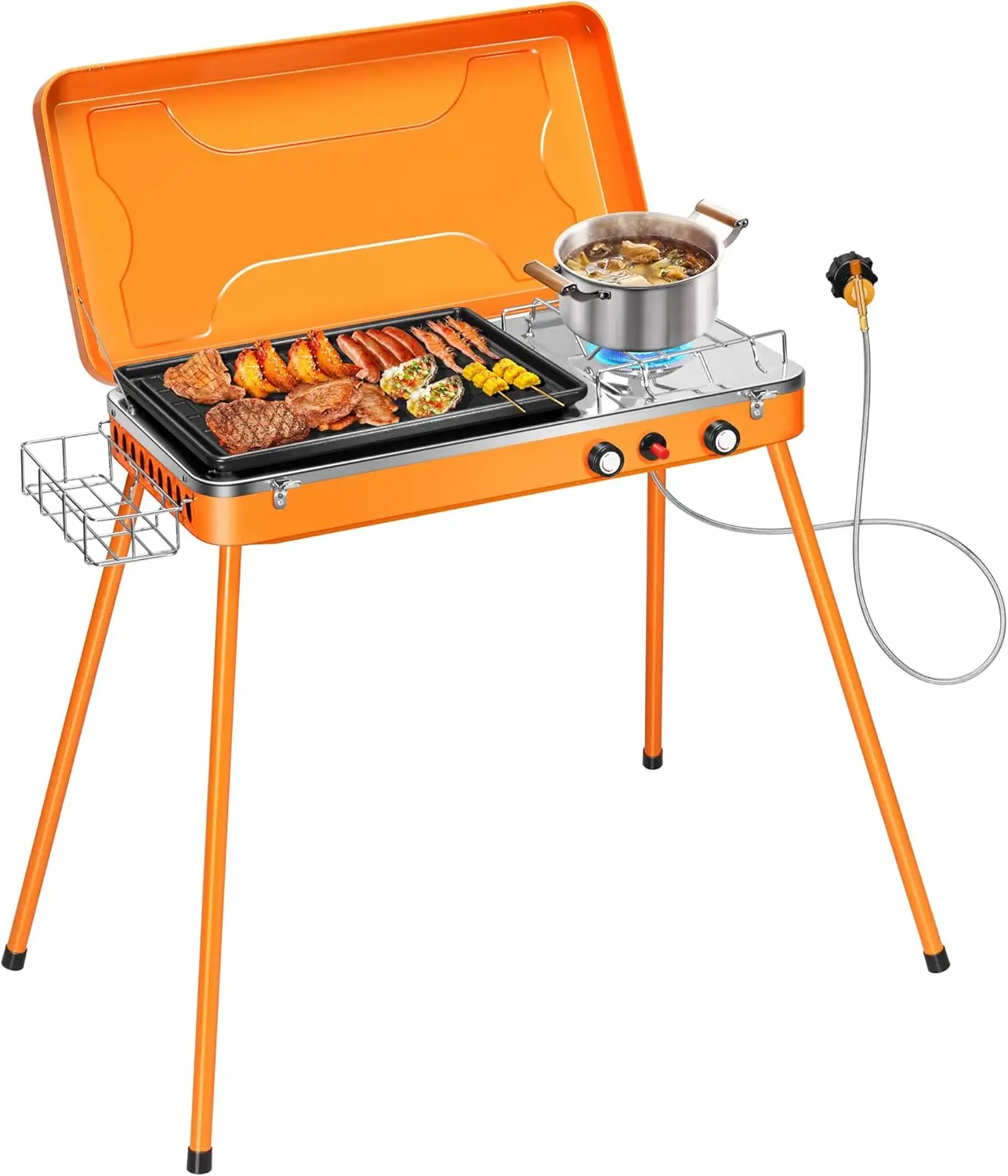 

2-in-1 Portable Propane Grill, 20000 BTU Camping Stove with Detachable Legs for Outdoor Cooking