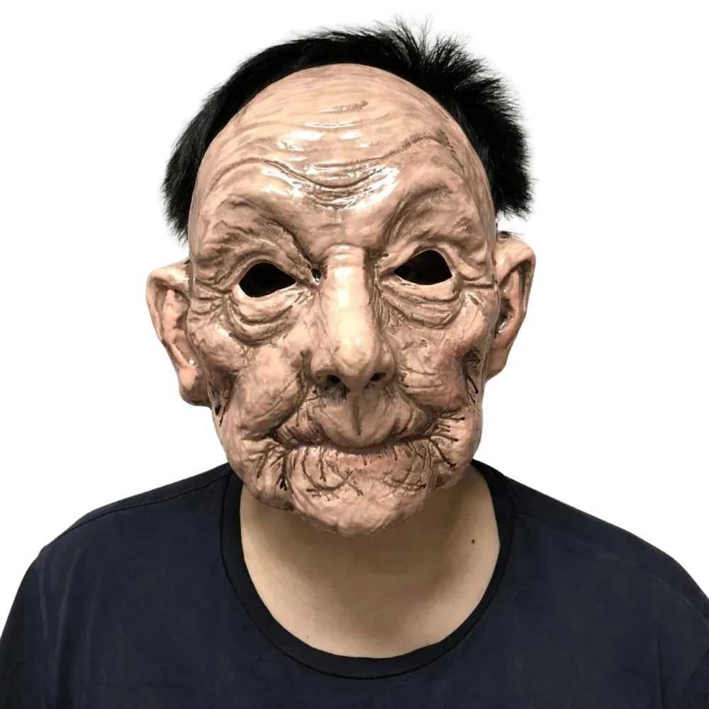 Old Woman and Man Mask,Halloween Party Dress Suit Wrinkle Full Head Prop,Grandma Face Mask Party Supplies Cosplay Costume Props