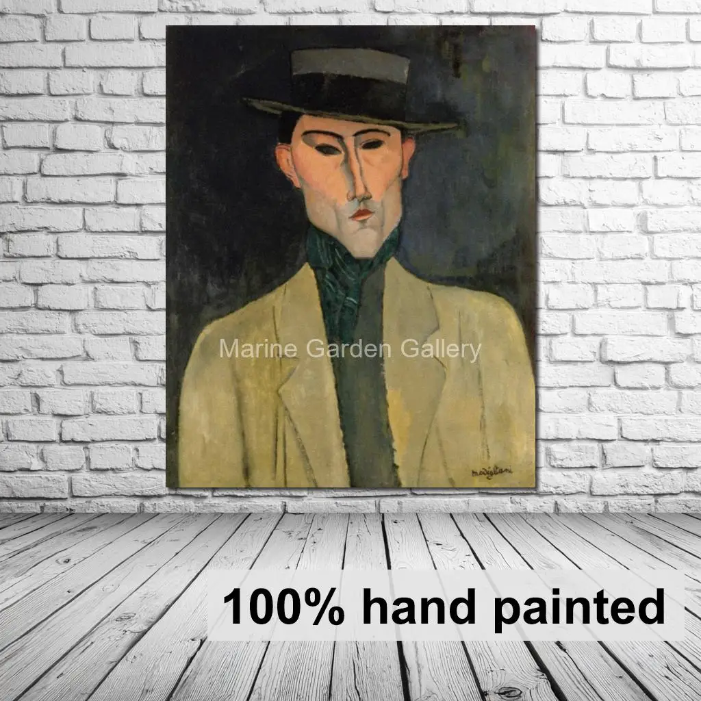 

Большая абстрактная фигуративная картина на холсте, ручная роспись маслом Амедео Модильяни, изображение мужчины в шляпе, роскошный декор для дома, офиса, гостиной