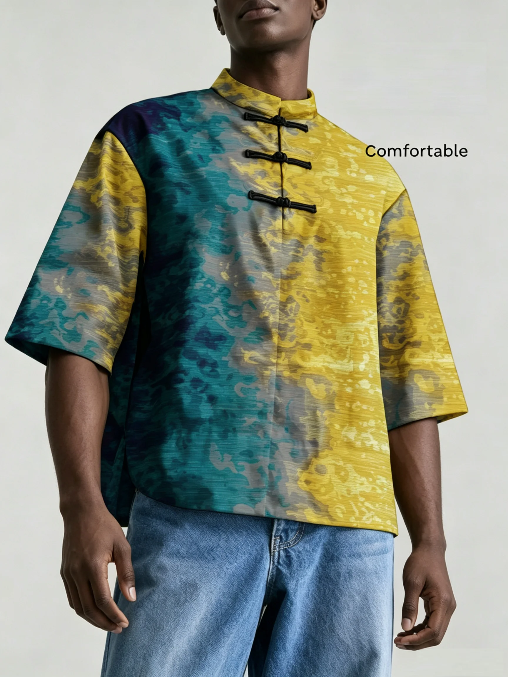 Men Men Chinese Style Frog Button Stand Collar Shirt, Loose Short Sleeve Animal Print Casual Blouse For Summer - Aliexpress Deal