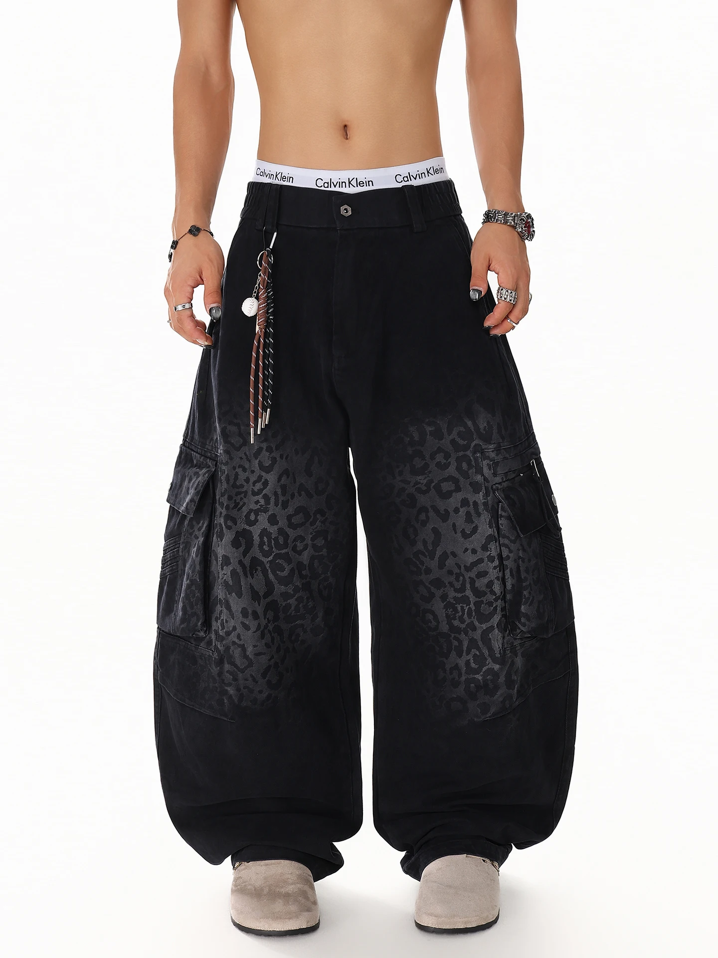 

BETEBULE American Retro Gradient Denim Pants Men's Loose Knife Spring New Style Youth Fashion High Waist Washed Jeans