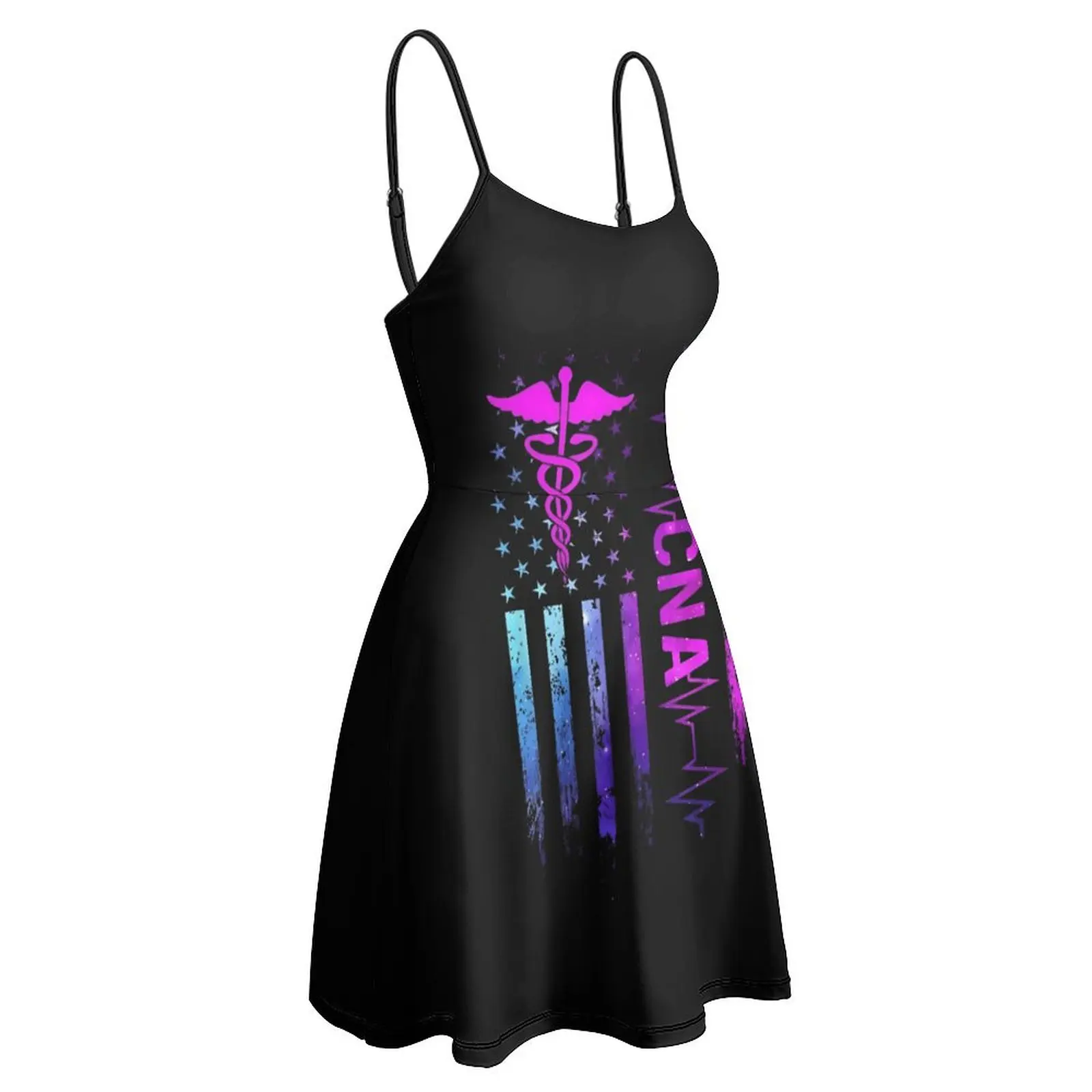 CNA Flag Caduceus Stars Women's Sling Dress Hot Sale Sexy  Woman's Dress Humor Graphic  Clubs Strappy Dress