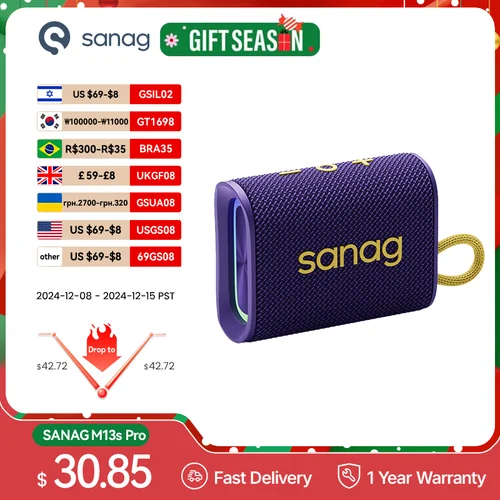 Sanag M13S 프로 미니 무선 블루투스 스피커, 야외 휴대용 서브우퍼, 앱 제어, 핸즈프리 통화, IPX7 방수, 5W 