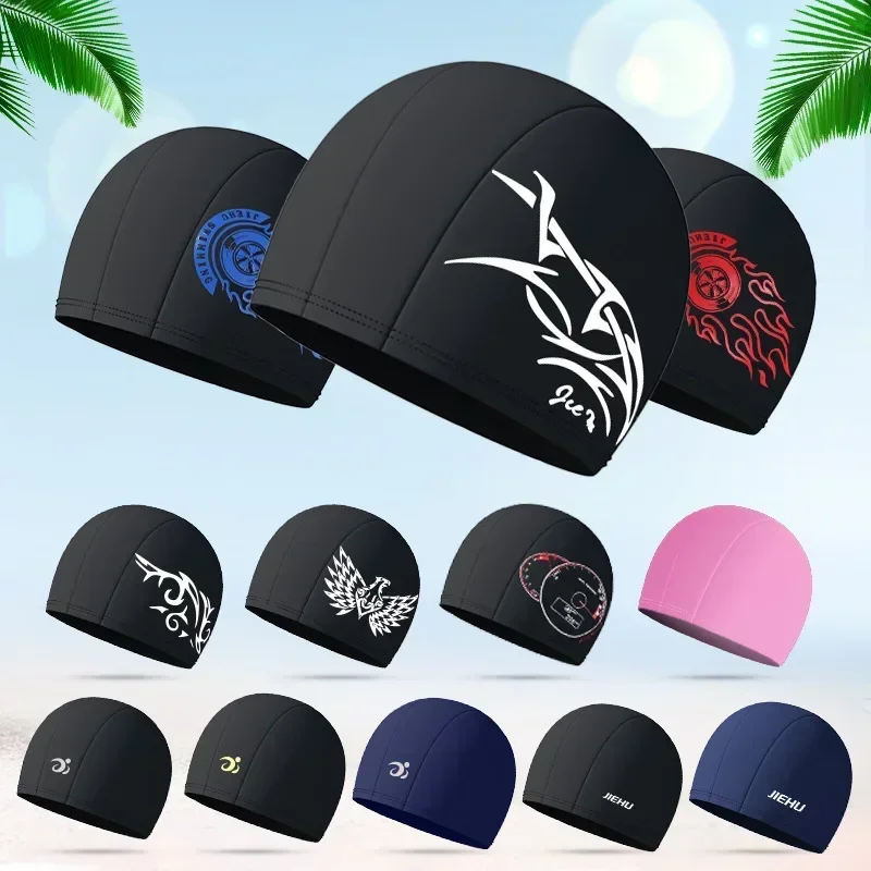 Gorro de natación para hombre y mujer, gorro de piscina impermeable de pelo largo, protección para los oídos, gorro de buceo elástico Unisex, gorro de baño, accesorios de agua