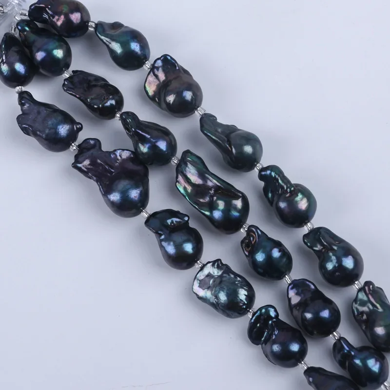 Wholesale black freshwater pearl fireball shaped baroque black short strip 18cm string