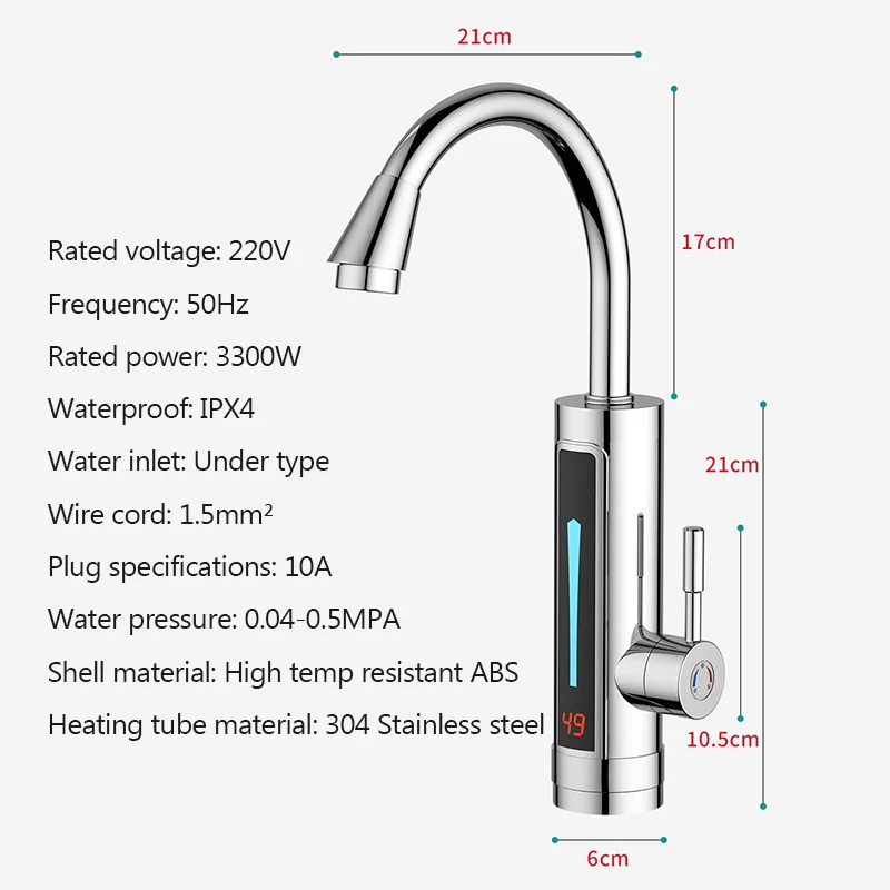 DMWD 3300W Electric kitchen instant heating faucet heater hot cold dual-use Tankless water quickly heating tap with LED display