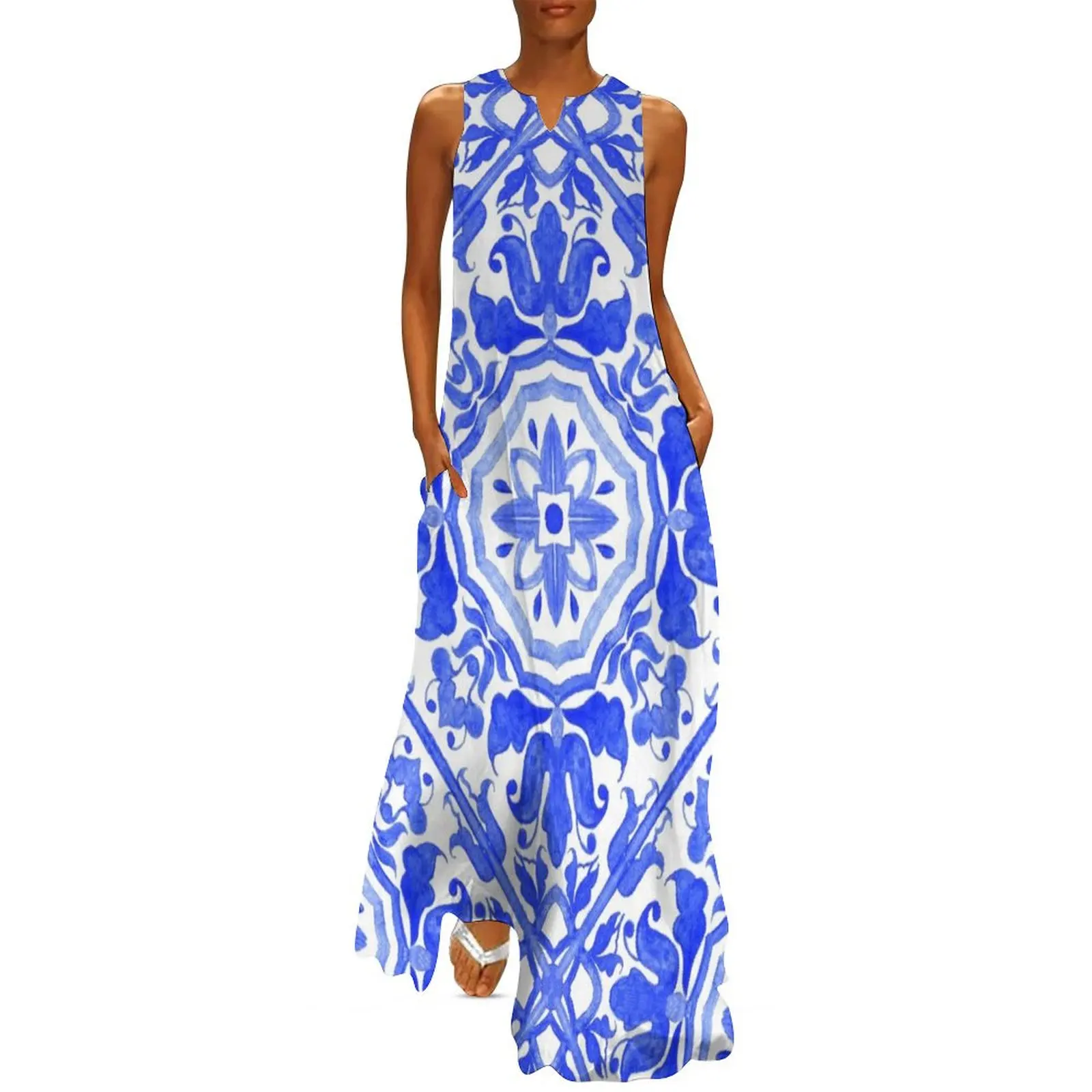 

Portuguese azulejo tiles. Long Dress Elegant gown dress for women 2024 Women dresses summer evening dress ladies