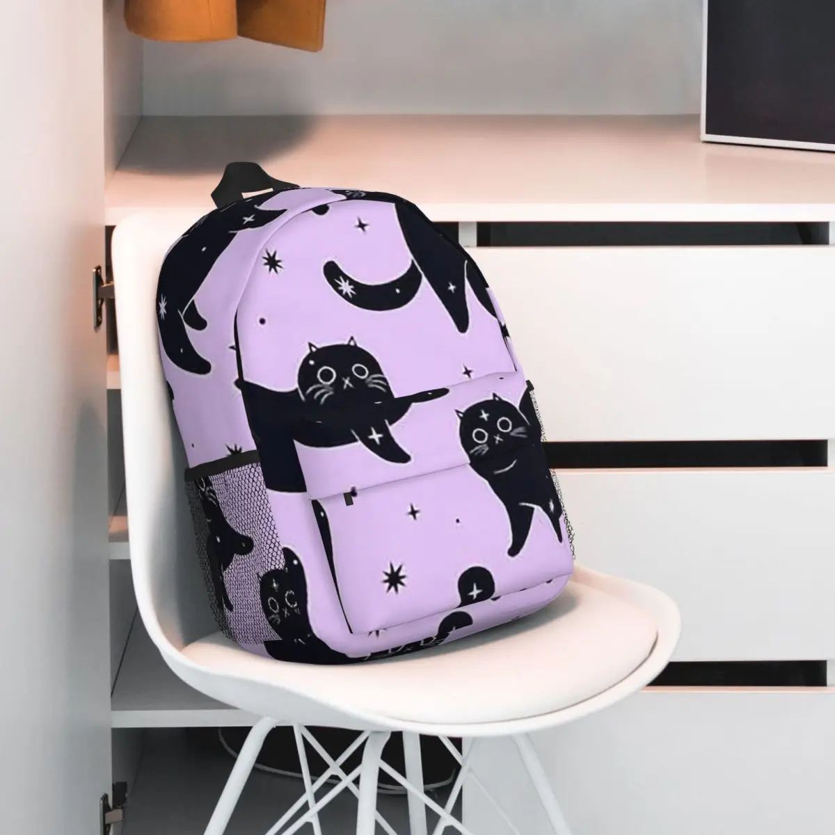 

Black Cats And Stars Moon In Purple Background Backpack Student BookBag Children School Bag Laptop Shoulder Bags for Boys Girls