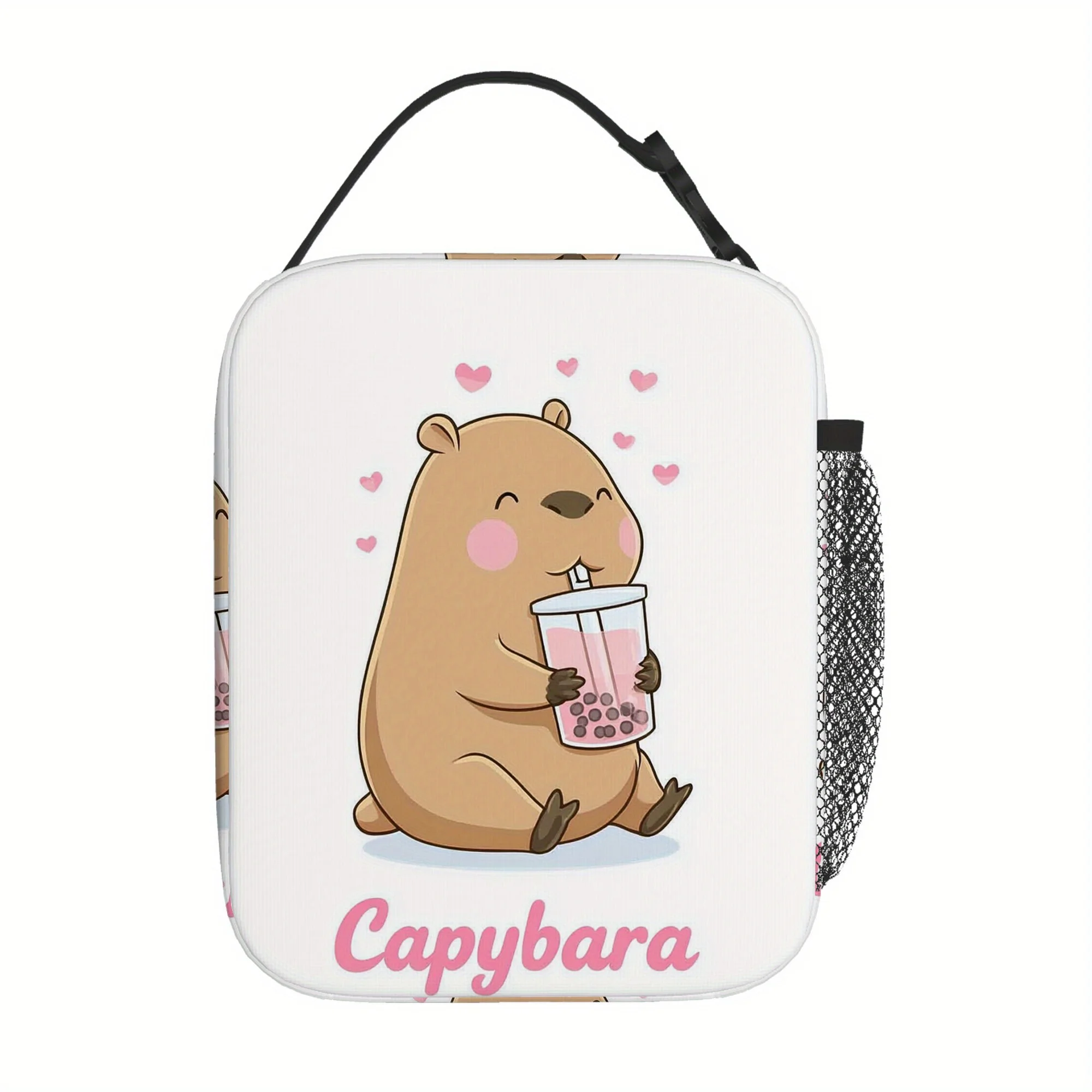 1pc, Cute Capybara Enjoying Bubble Tea Printed Thermal Bag Insulation Tote for Home/Restaurant/Office Use - Unisex Portable Reus