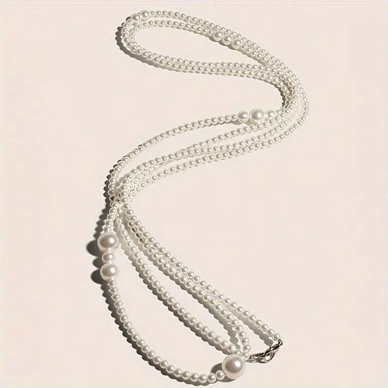 1 قطعة سلسلة الخصر اللؤلؤ التقليد الموضة النساء مع فستان الفرعية سترة متعددة الطبقات اللؤلؤ الخصر سلسلة المرأة سلسلة الجسم بسيطة