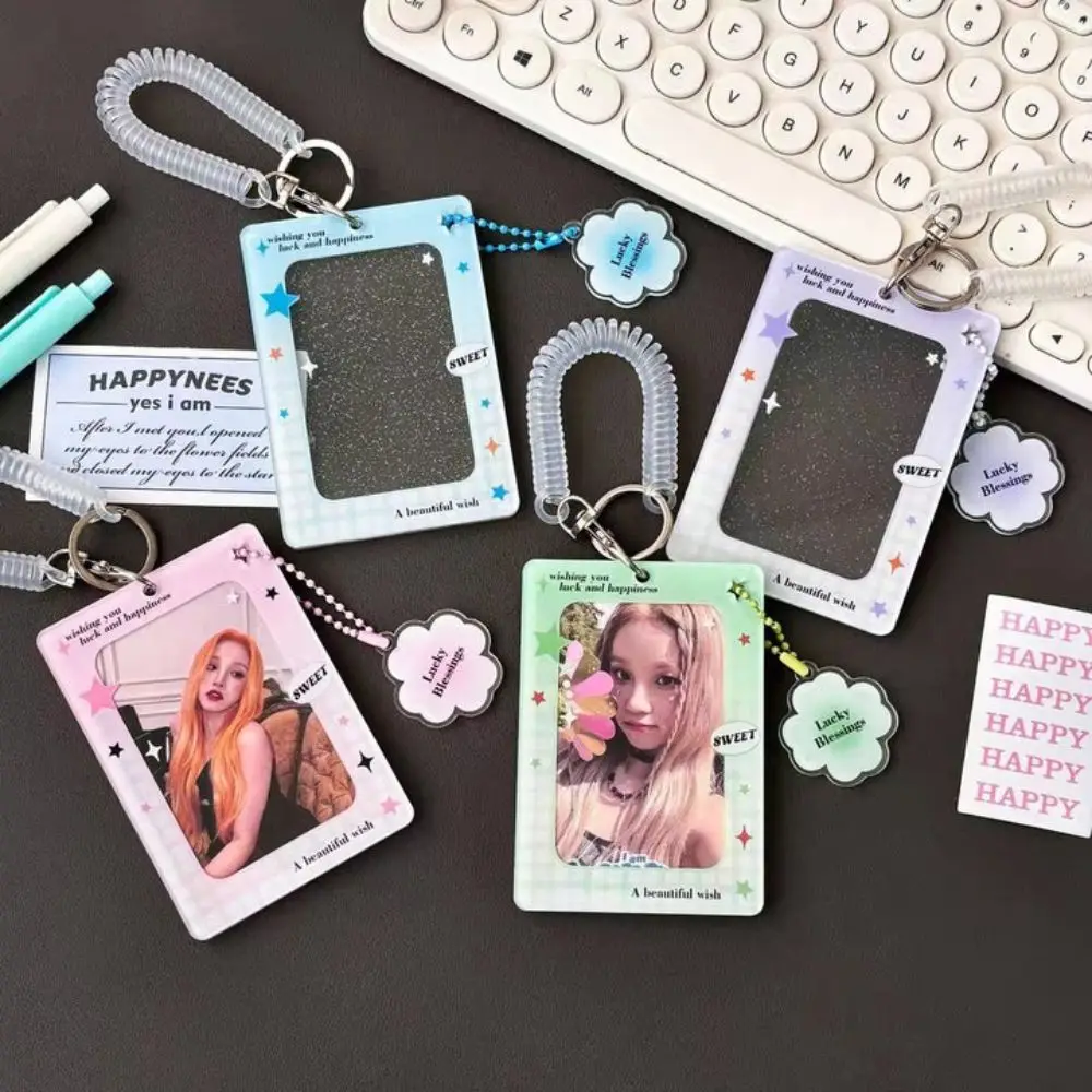 Acryl Kawaii Stil Karte Halter Glück Segen Photocard Halter Transparent Foto Karte Schlüsselbund Tasche Anhänger Student Geschenk Heißer