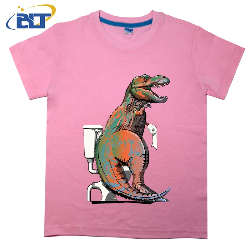 T-shirt imprimé dinosaure Trex sur les toilettes pour enfants, haut décontracté à manches courtes en coton, adapté aux garçons et aux filles, été